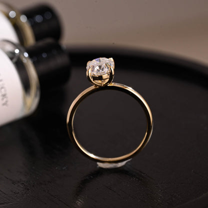 Solid Gold Solitaire Oval Cut Moissanite Engagement Ring, Anniversary Ring for Women