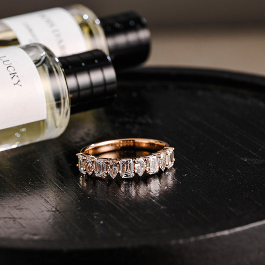 Solid Gold Pear & Emerald Cut Moissanite Wedding Band, 2.2mm
