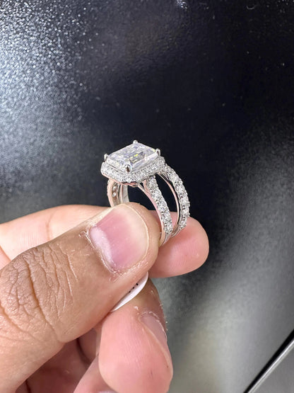 Emerald men's Engagement ring , Moissanite Engagement Ring