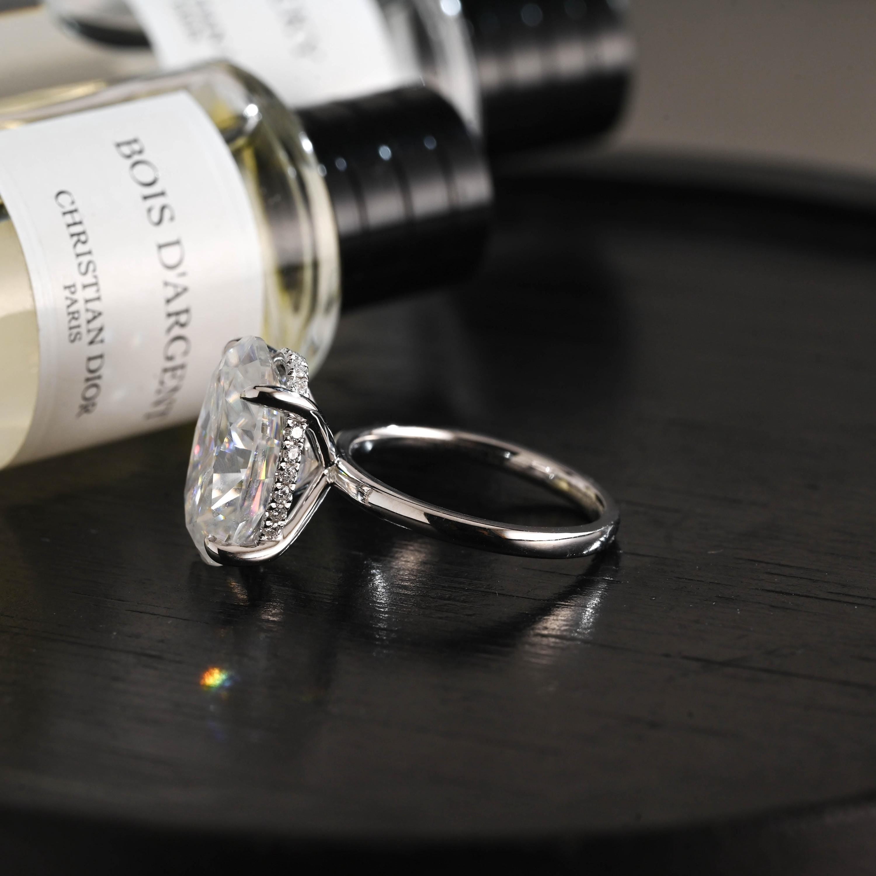 Solid Gold Oval Moissanite Engagement Ring, Anniversary Gift Birthday Gift for Women