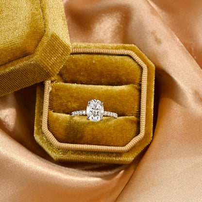 Solid Gold Tulip Setting Oval Cut Moissanite Engagement Ring, Nature Inspired Wedding Ring