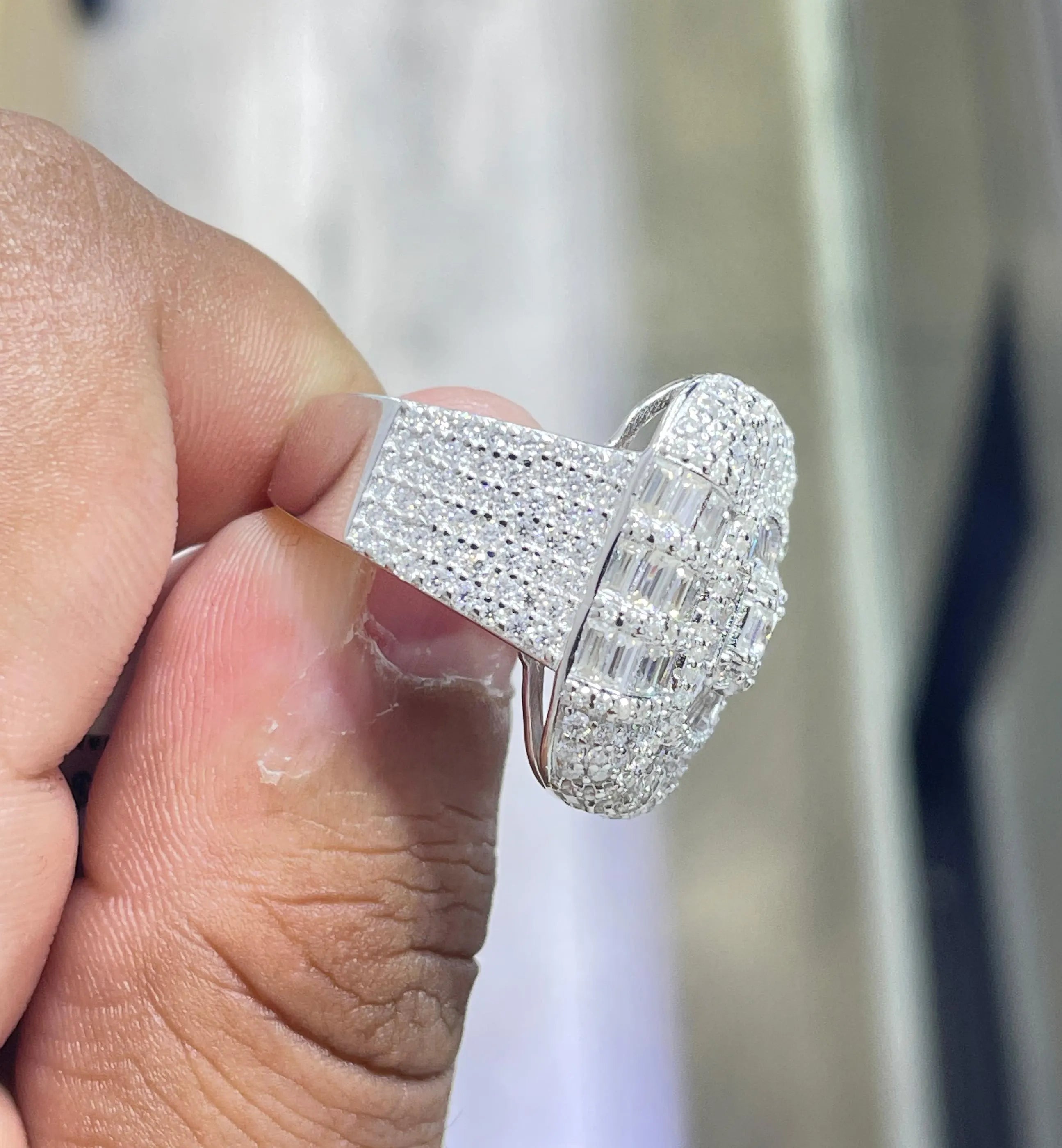 Iced Out Moissanite Ring: 925 Silver Hip Hop Bling, 7.52 Carat Baguette Round Moissanite Diamonds