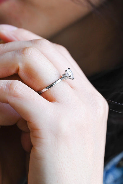 Solid Gold Heart Cut Moissanite Engagement Ring, Hidden Halo Proposal Ring, Promise Ring, Wedding Ring