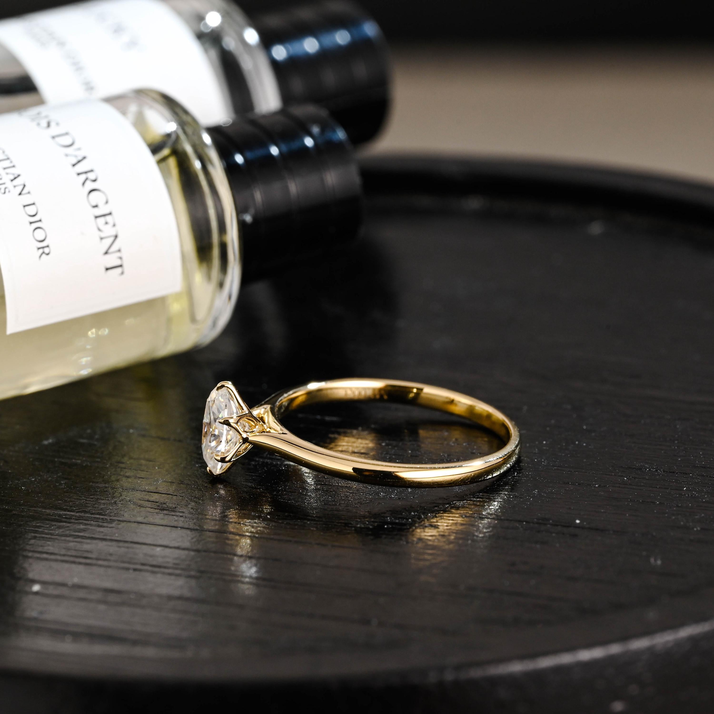 Solid Gold Oval Cut Moissanite Engagement Ring, Tulip Proposal Ring