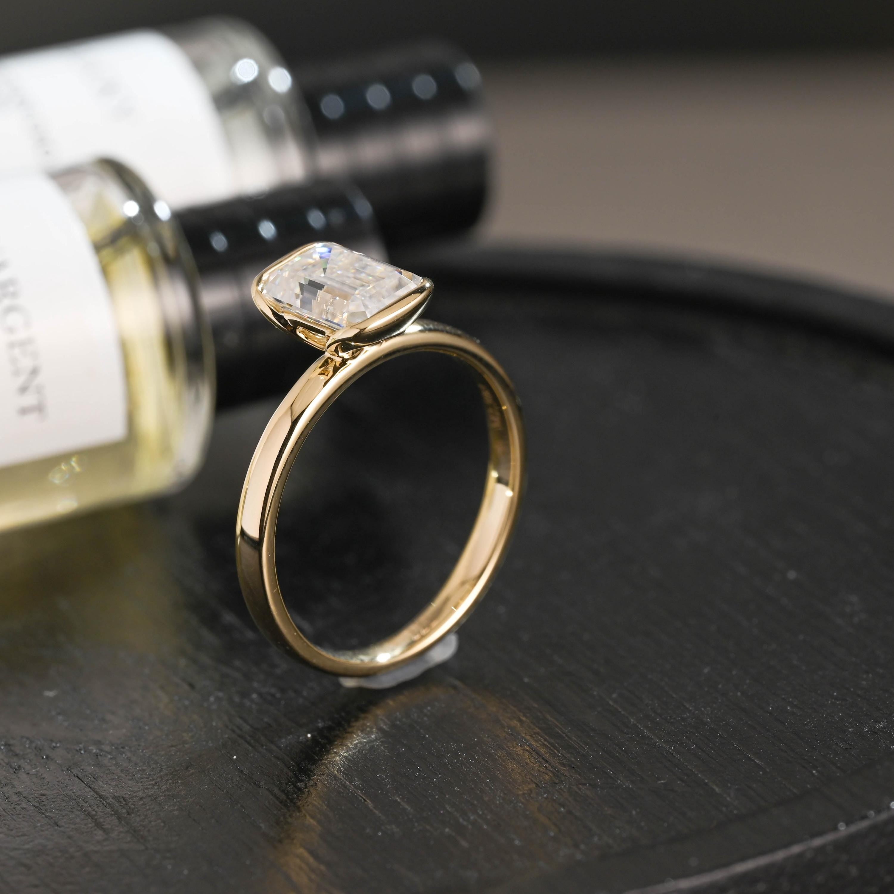 Solid Gold Emerald Cut Moissanite Engagement Ring, Proposal Ring, Promise Ring, Wedding Ring, Anniversary Gift Birthday Gift for Women Wife
