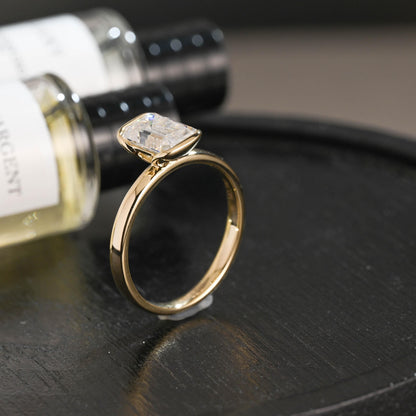 Solid Gold Emerald Cut Moissanite Engagement Ring, Proposal Ring, Promise Ring, Wedding Ring, Anniversary Gift Birthday Gift for Women Wife