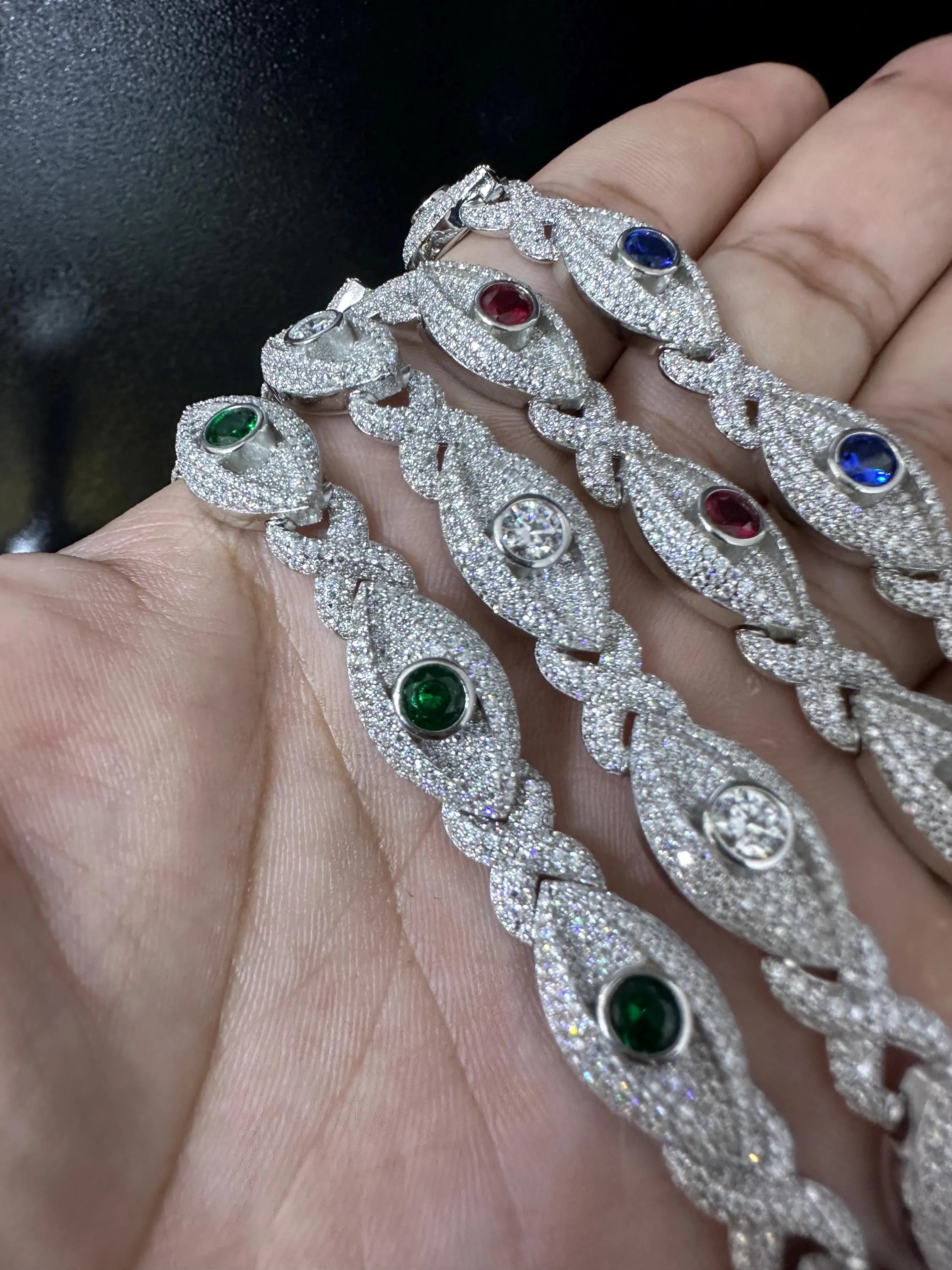Iced Out Evil Eye Bracelet: VVS1 Moissanite, 925 Sterling Silver, 12mm