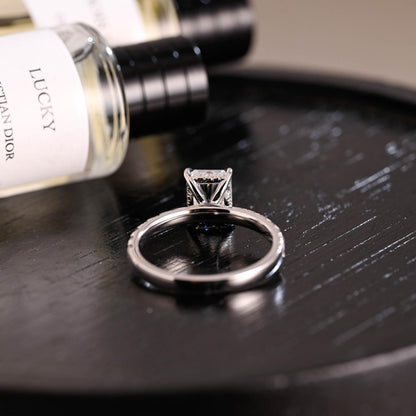 Solid Gold Hidden Halo Radiant Cut Moissanite Engagement Ring, Anniversary Gift for Women Wife