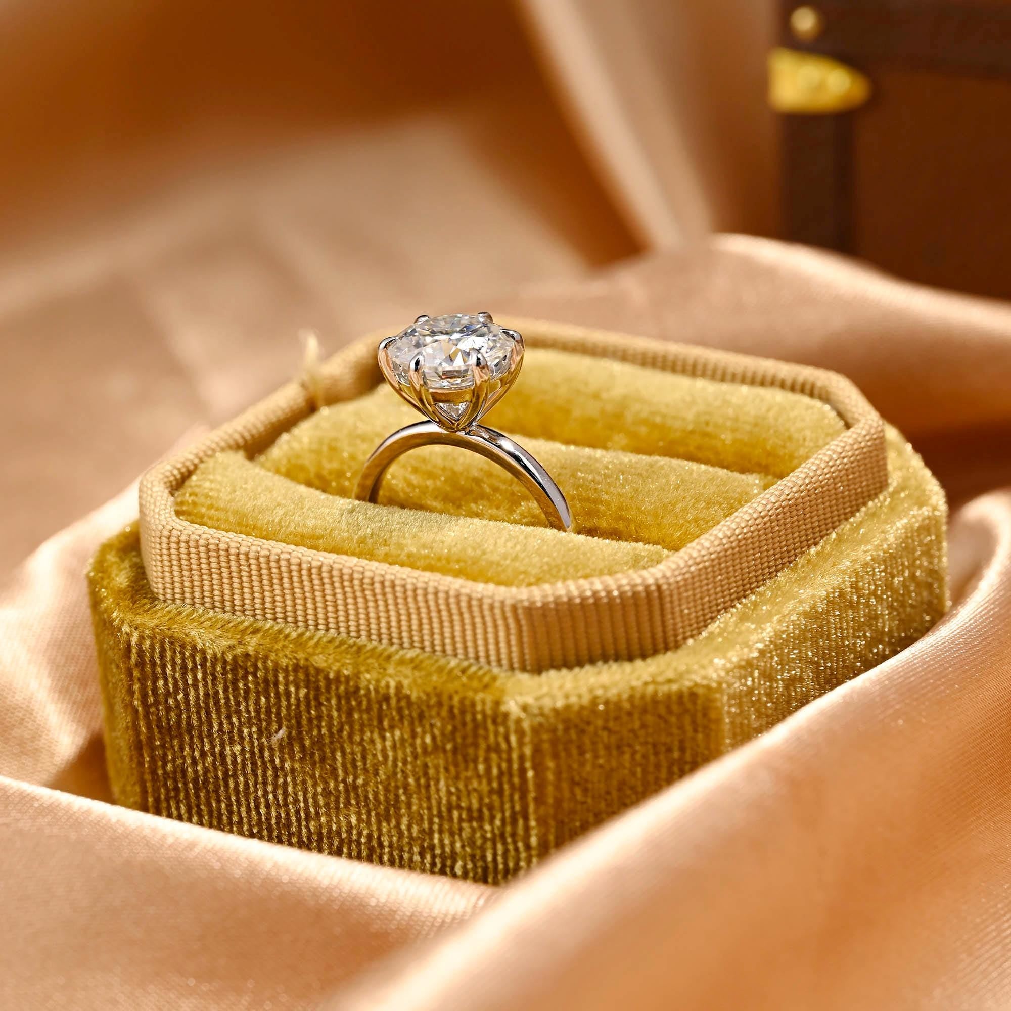 Solid Gold Solitaire Round Cut Moissanite Engagement Ring, Classic 6 Prongs Anniversary Ring for Women