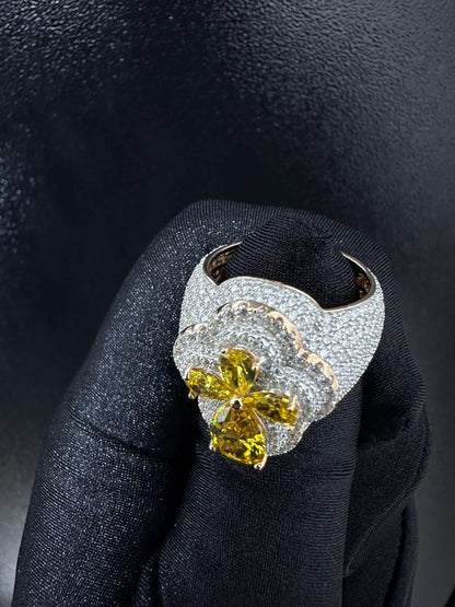 Oversized Moissanite Diamond Men's Ring: Yellow Sapphire Hip Hop Bling