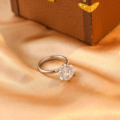 Hidden Halo Round Cut Moissanite Engagement Ring, Solid Gold Classic 6 Prongs Anniversary Ring