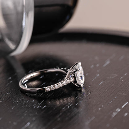 Cathedral band Round Cut Moissanite Engagement Ring, Half Pave Round Cut Moissanite Wedding Ring