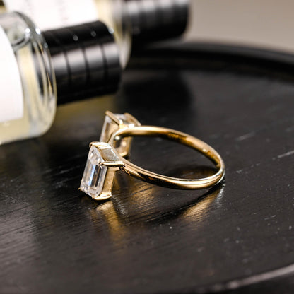 Solid Gold Trapezoid Moissanite Wedding Band, Matching Ring