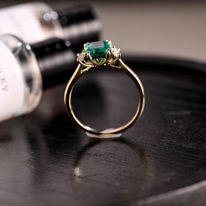 Lab Grown Emerald Engagement Ring, Three Stone Moissanite Wedding Ring, Anniversary Emerald Gemstone Ring, Moissanite Ring, Marquise Ring