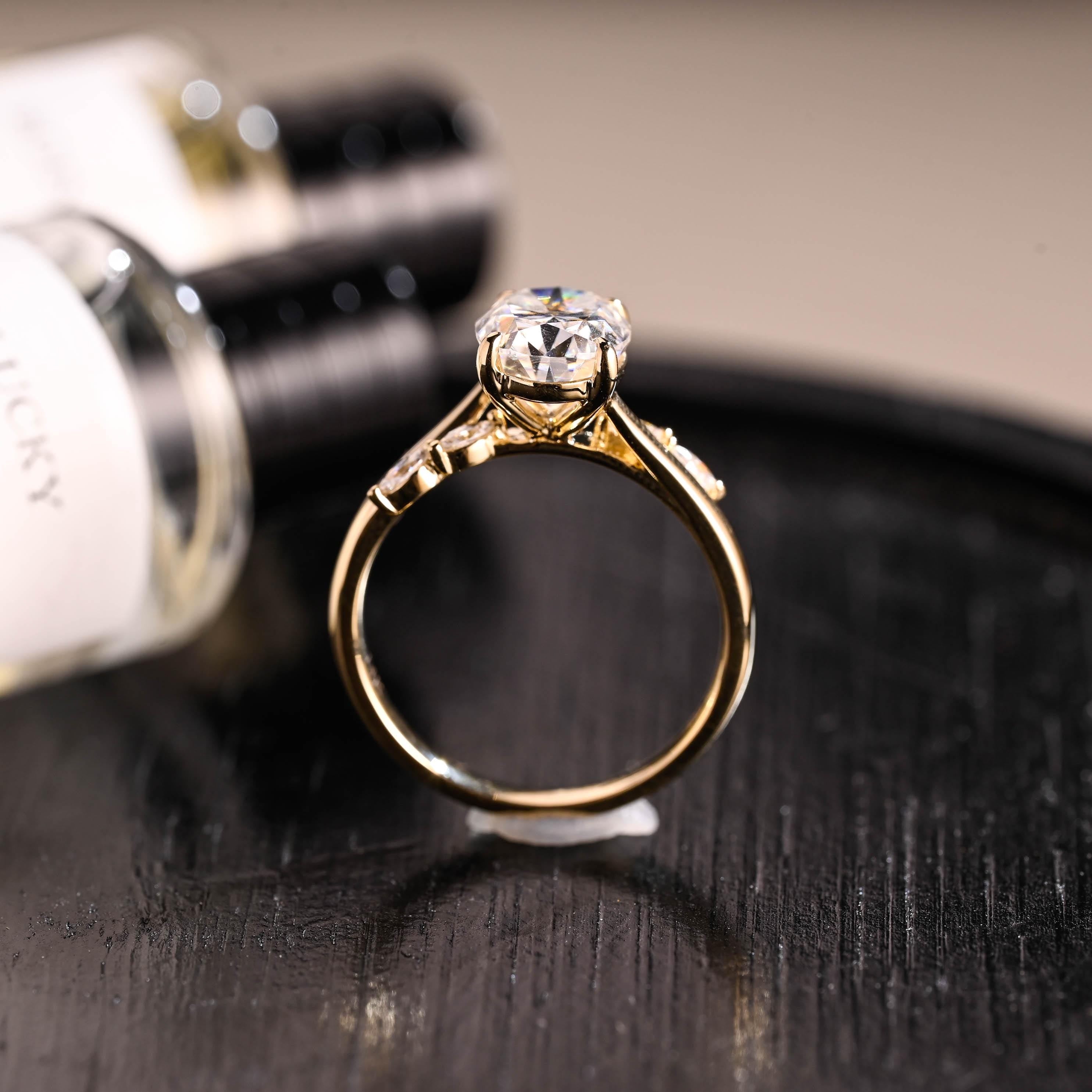 Solid Gold Oval Cut Moissanite Engagement Ring, ByPass Proposal Ring