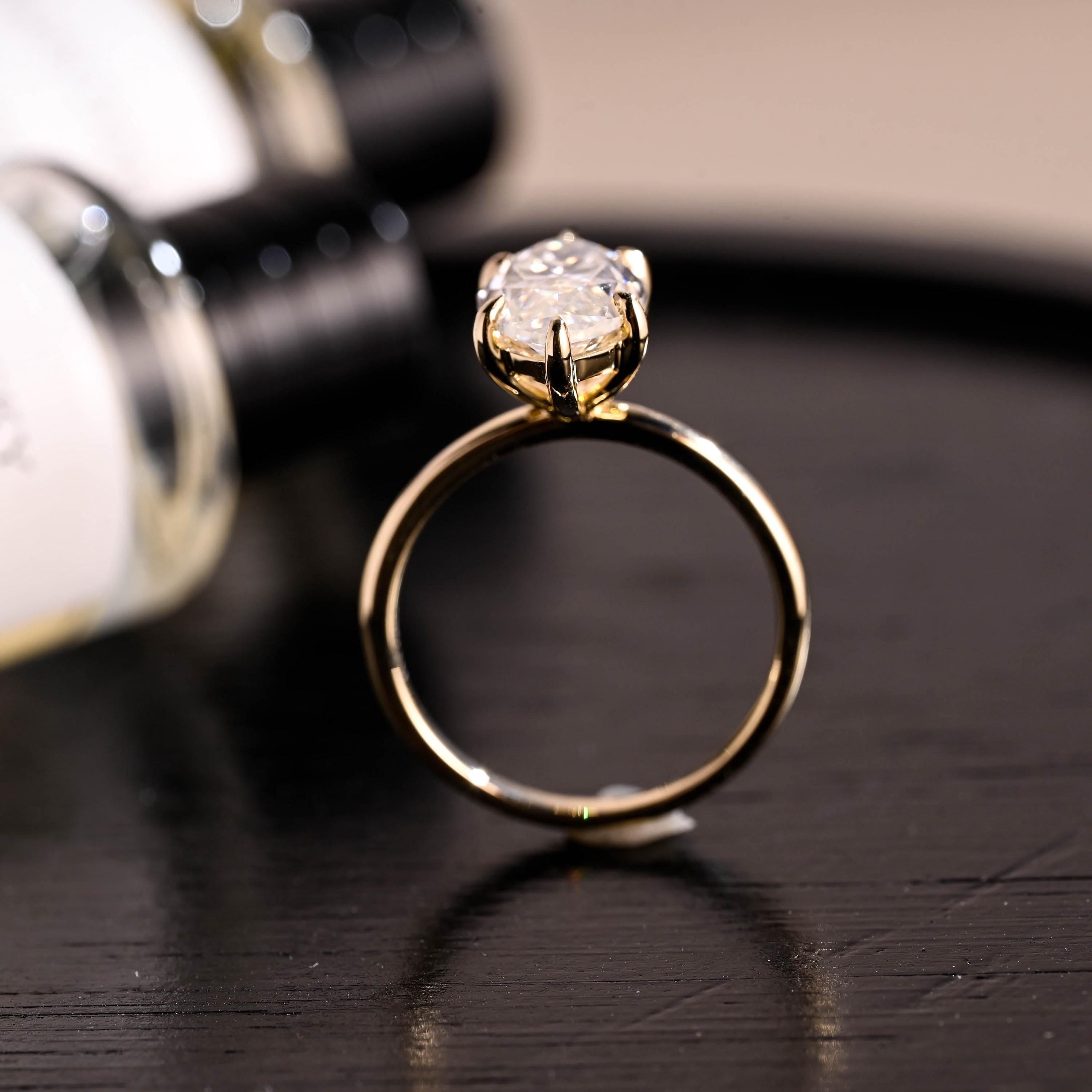 Solid Gold Solitaire Marquise Cut Moissanite Solid Gold Engagement Ring, Anniversary Ring