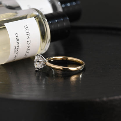 Solid Gold Two Tone Round Moissanite Engagement Ring, Solitaire Ring