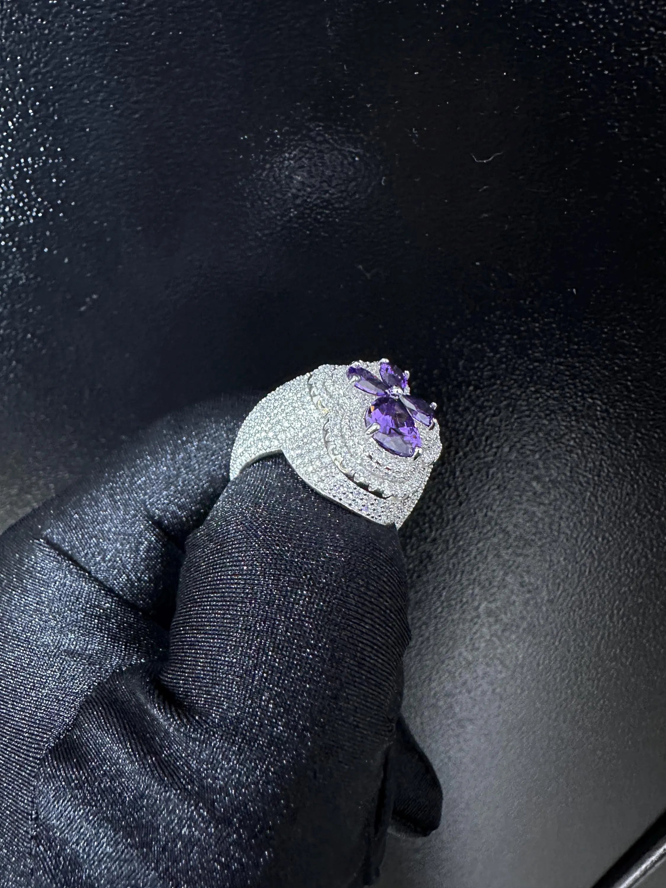 Oversized Moissanite Diamond Men's Ring: Purple Sapphire Hip Hop Bling