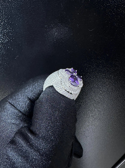 Oversized Moissanite Diamond Men's Ring: Purple Sapphire Hip Hop Bling
