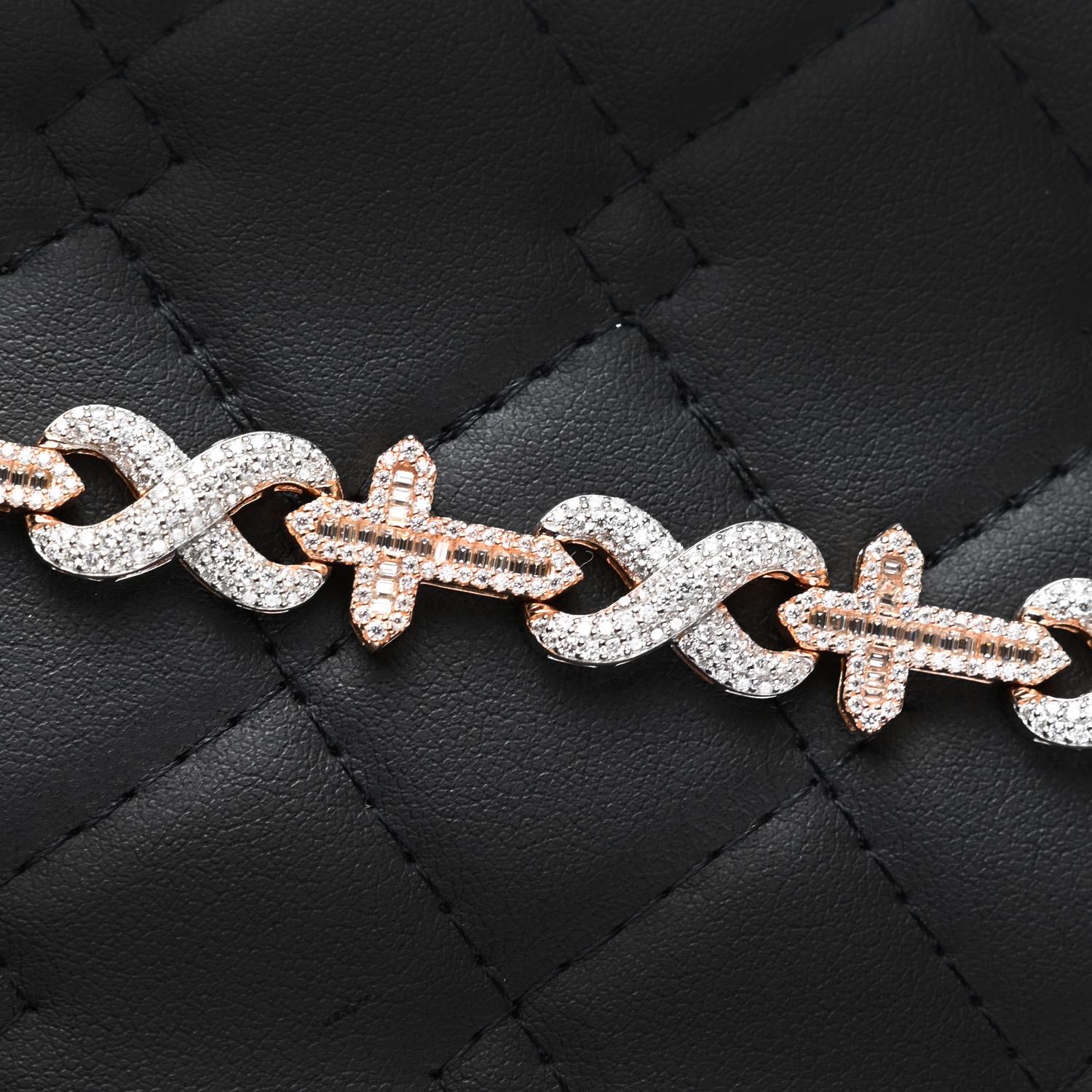 Moissanite Infinity Cross Bracelet: Two-Tone Rose Gold, 925 Sterling Silver