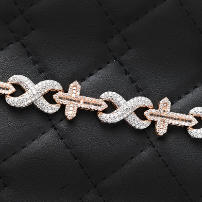 Moissanite Infinity Cross Bracelet: Two-Tone Rose Gold, 925 Sterling Silver