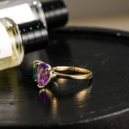 Solid Gold Toi et Moi Pear Amethyst & Lab Grown Emerald Engagement Ring