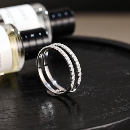 Solid Gold Moissanite Wedding Band, Double Row Enhancer Ring