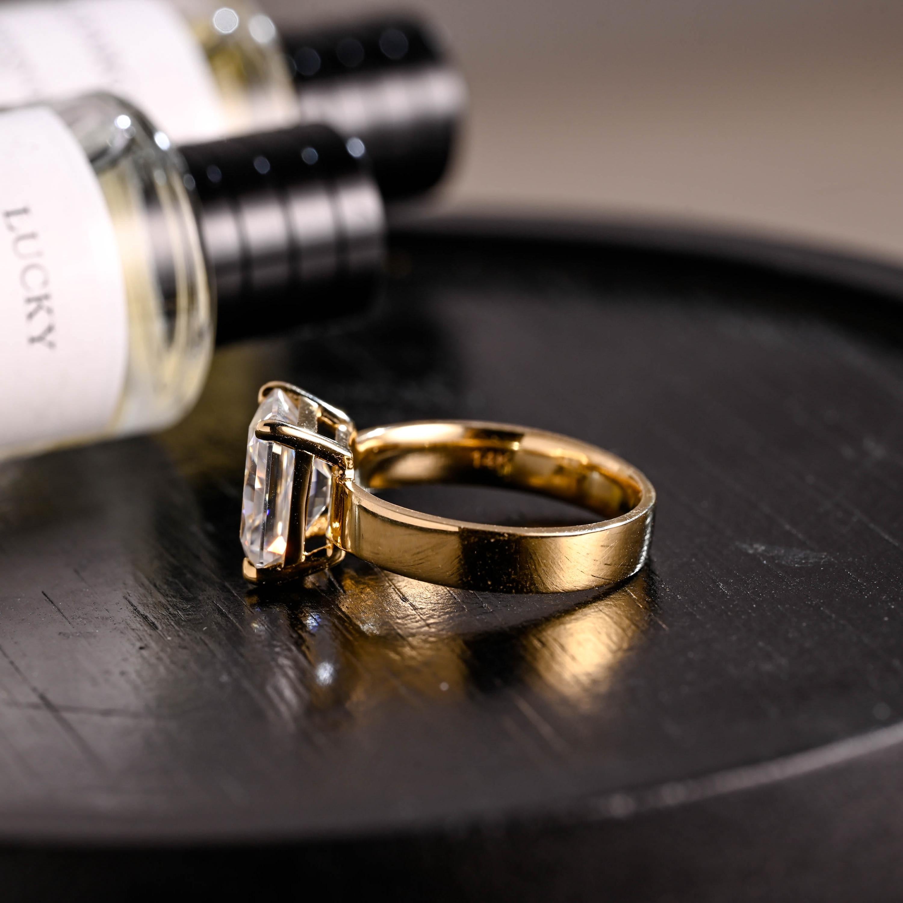 Solid Gold Solitaire Radiant Moissanite Engagement Ring, Anniversary Gift for Women