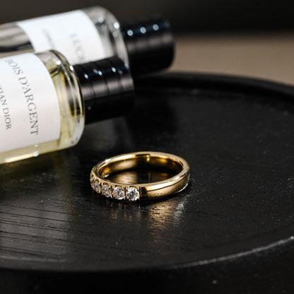 Solid Gold 3.5mm Moissanite Wedding Band, Round Cut Anniversary Ring