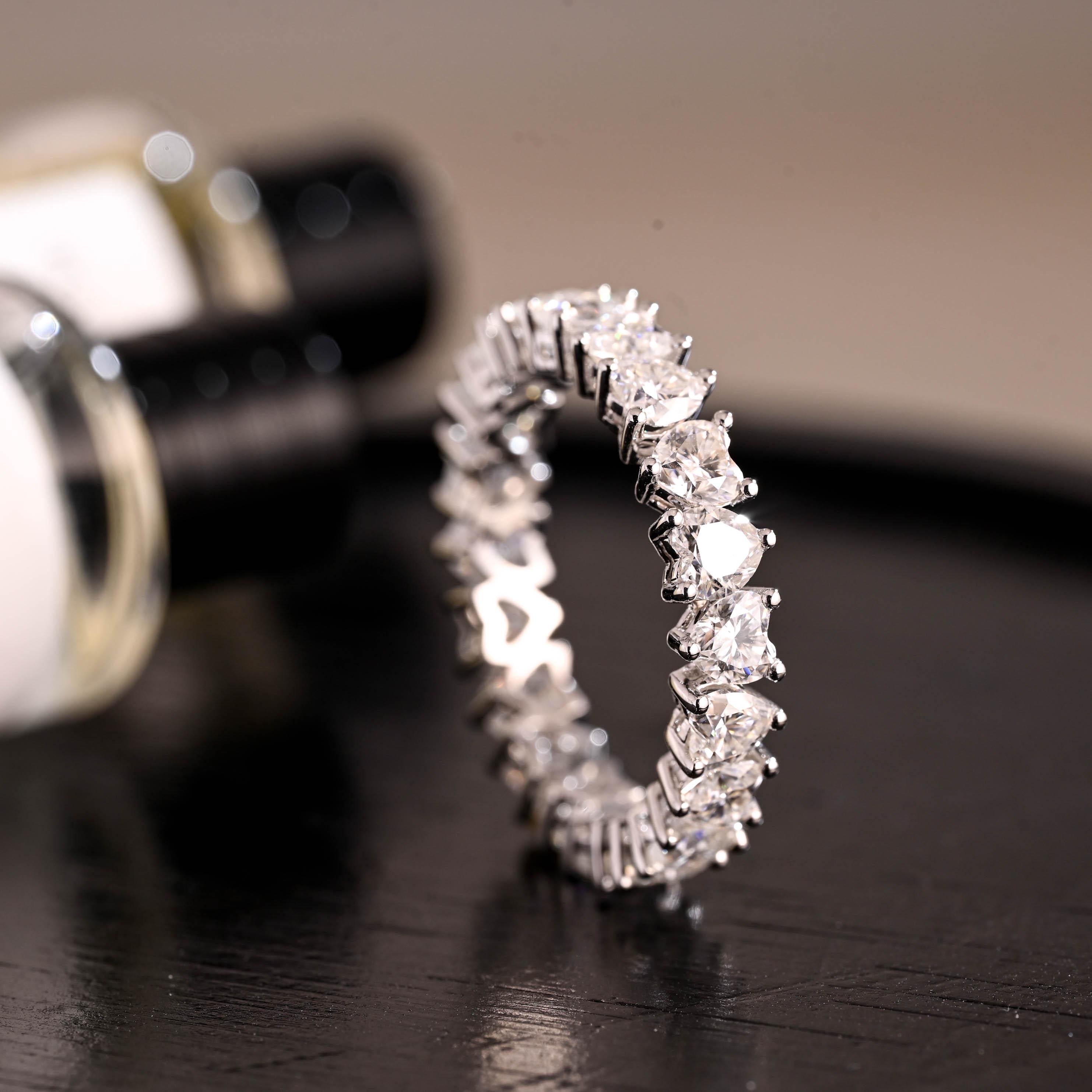 Solid Gold Heart Moissanite Eternity Band, Stackable Wedding Ring, SD-479