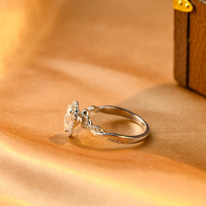 Twisted Band Pear Cut Moissanite Engagement Ring, Halo Pave Pear Moissanite Wedding Ring