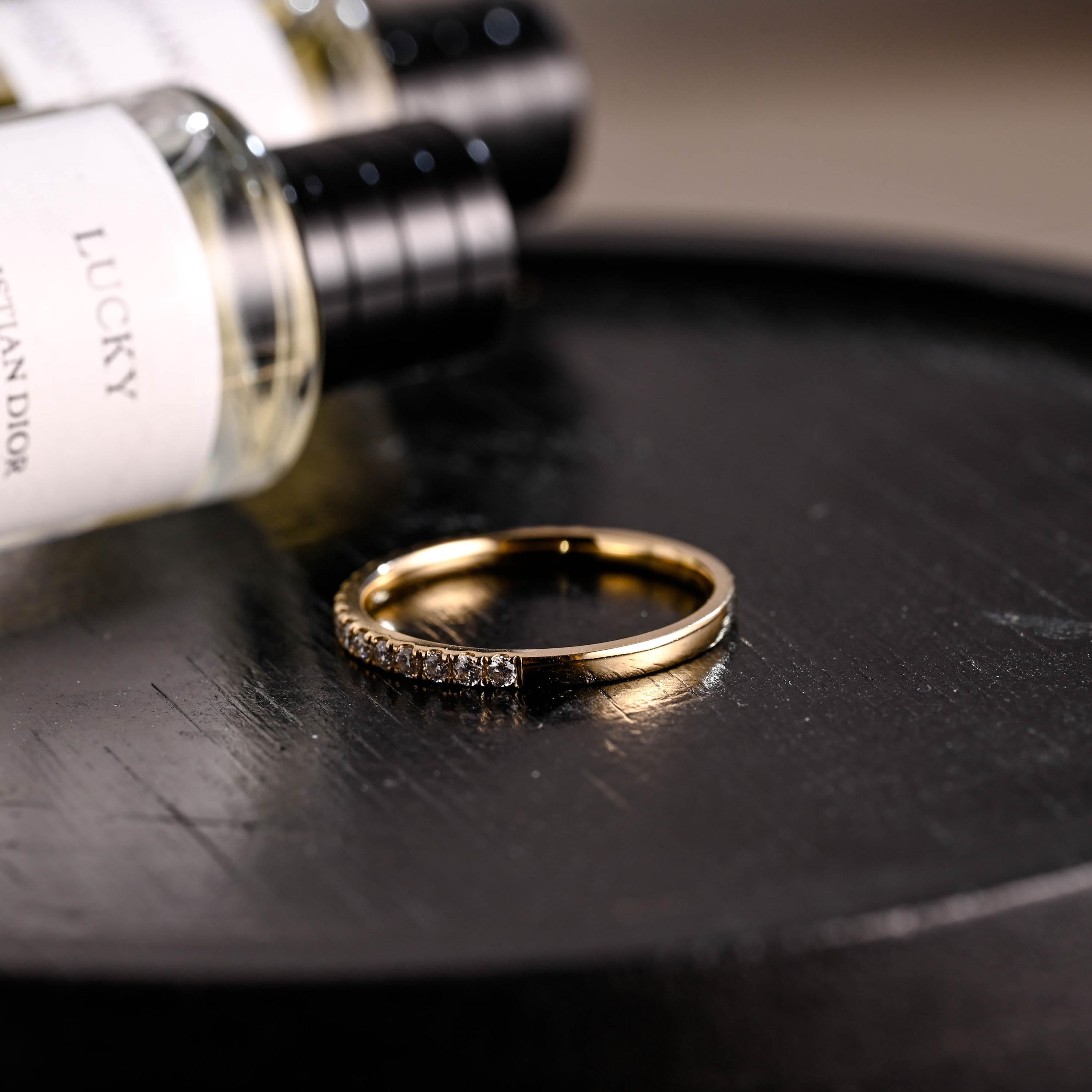 Solid Gold Moissanite Wedding Band, Round Cut Anniversary Ring