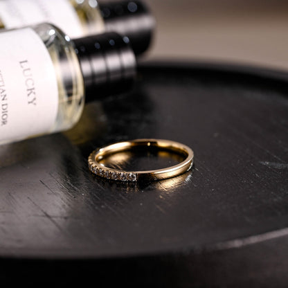 Solid Gold Moissanite Wedding Band, Round Cut Anniversary Ring