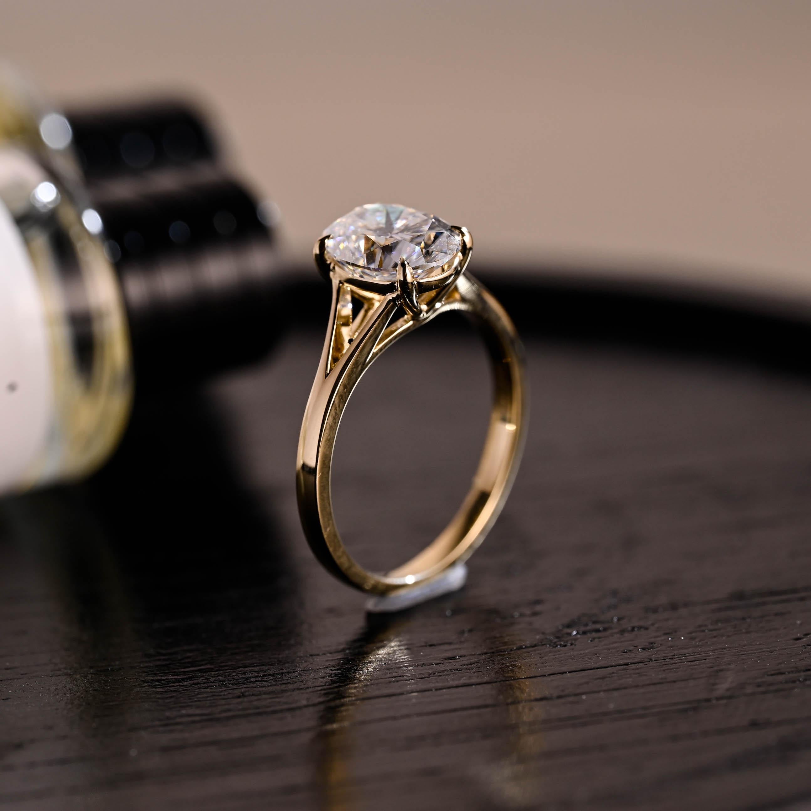 Solid Gold Solitaire Oval Cut Moissanite Engagement Ring, Anniversary Ring for Women