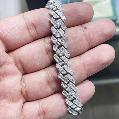 12mm Cuban Moissanite Bracelet: 12.33 Carat VVS D, 925 Sterling Silver 14K Gold Plated