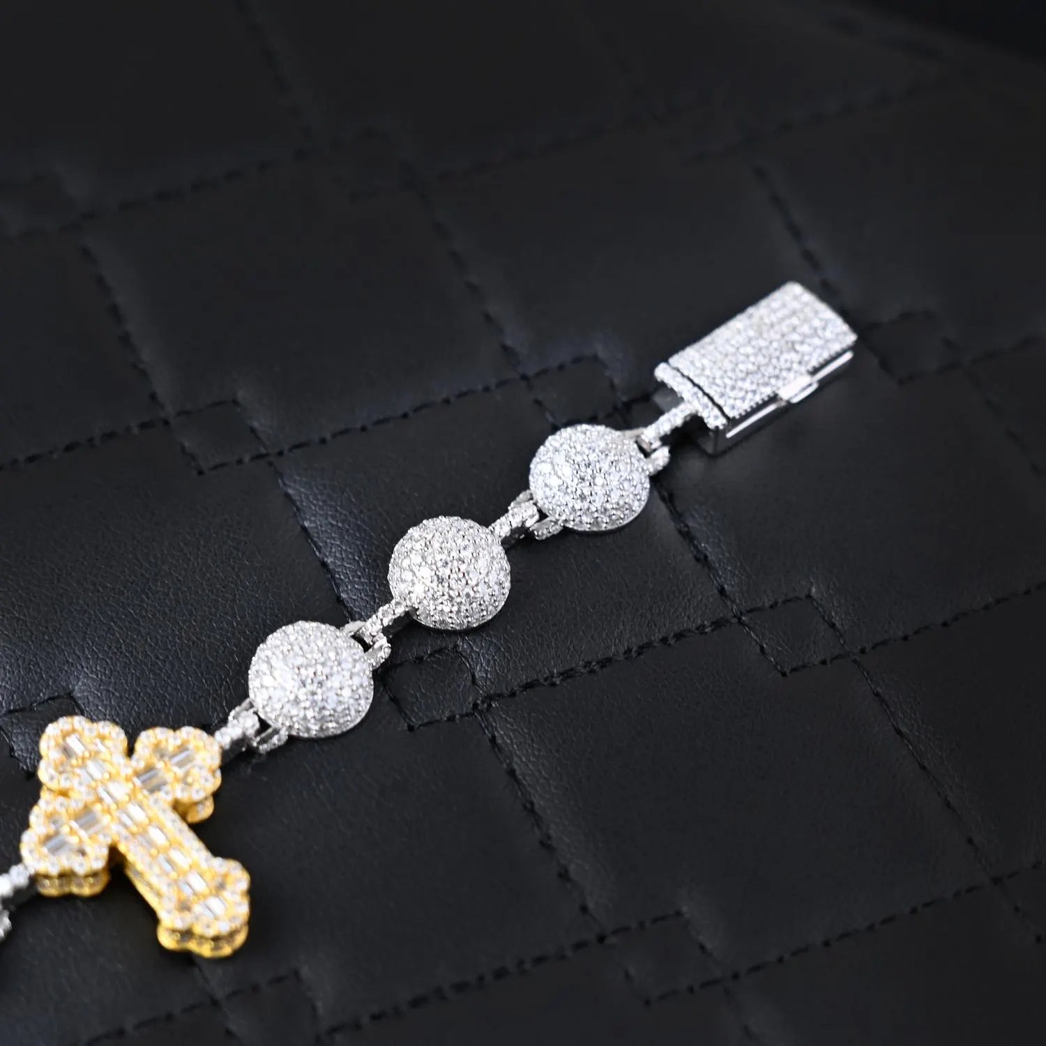 Two-Tone Moissanite Cross Bracelet: 925 Sterling Silver Iced Out Design