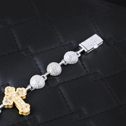 Two-Tone Moissanite Cross Bracelet: 925 Sterling Silver Iced Out Design