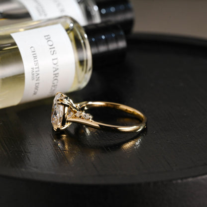 Solid Gold Oval Cut Moissanite Engagement Ring, ByPass Proposal Ring