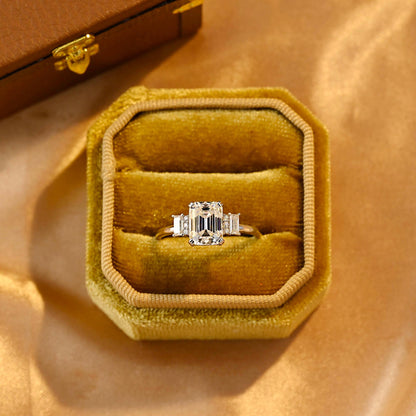 Three Stone Emerald Cut Moissanite Engagement Ring, Solid Gold Emerald Cut Moissanite Wedding Ring, Anniversary Ring, Moissanite Gifts