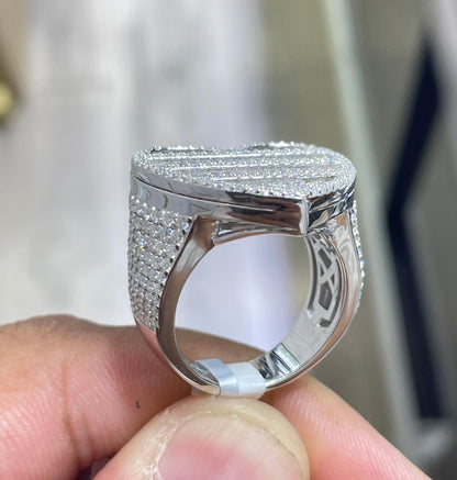 Iced Out Heart Moissanite Pinky Ring - Sterling Silver Hip Hop Moissanite Ring