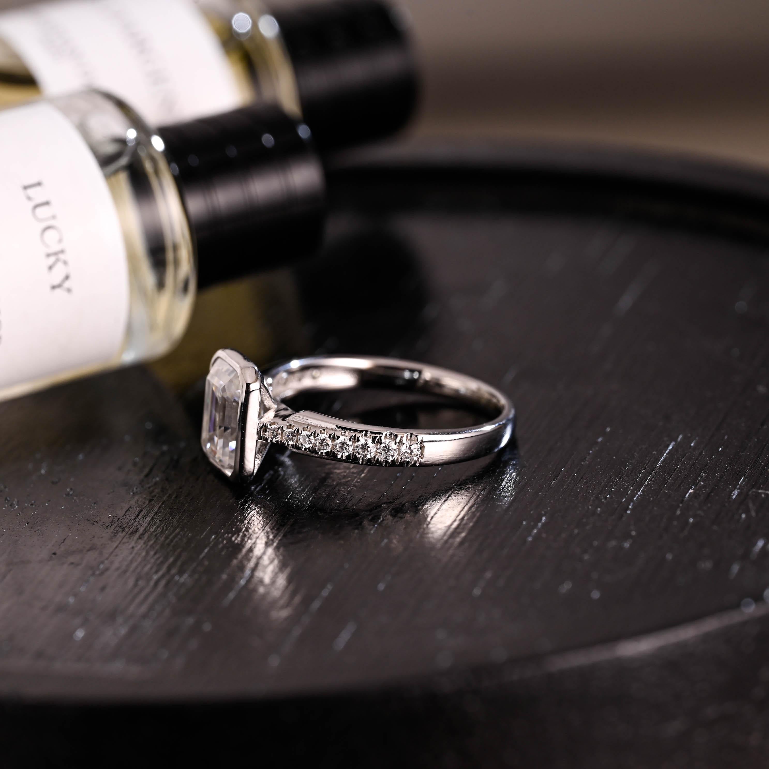 Solid Gold Emerald Cut Moissanite Engagement Ring, Proposal Ring, Promise Ring, Wedding Ring, Anniversary Gift Birthday Gift for Women Wife
