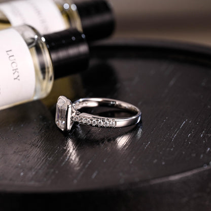 Solid Gold Emerald Cut Moissanite Engagement Ring, Proposal Ring, Promise Ring, Wedding Ring, Anniversary Gift Birthday Gift for Women Wife