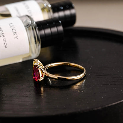 Solid Gold Pear Ruby & Emerald Cut Yellow Lab Grown Sapphire and Pear Blue Topaz Engagement Ring