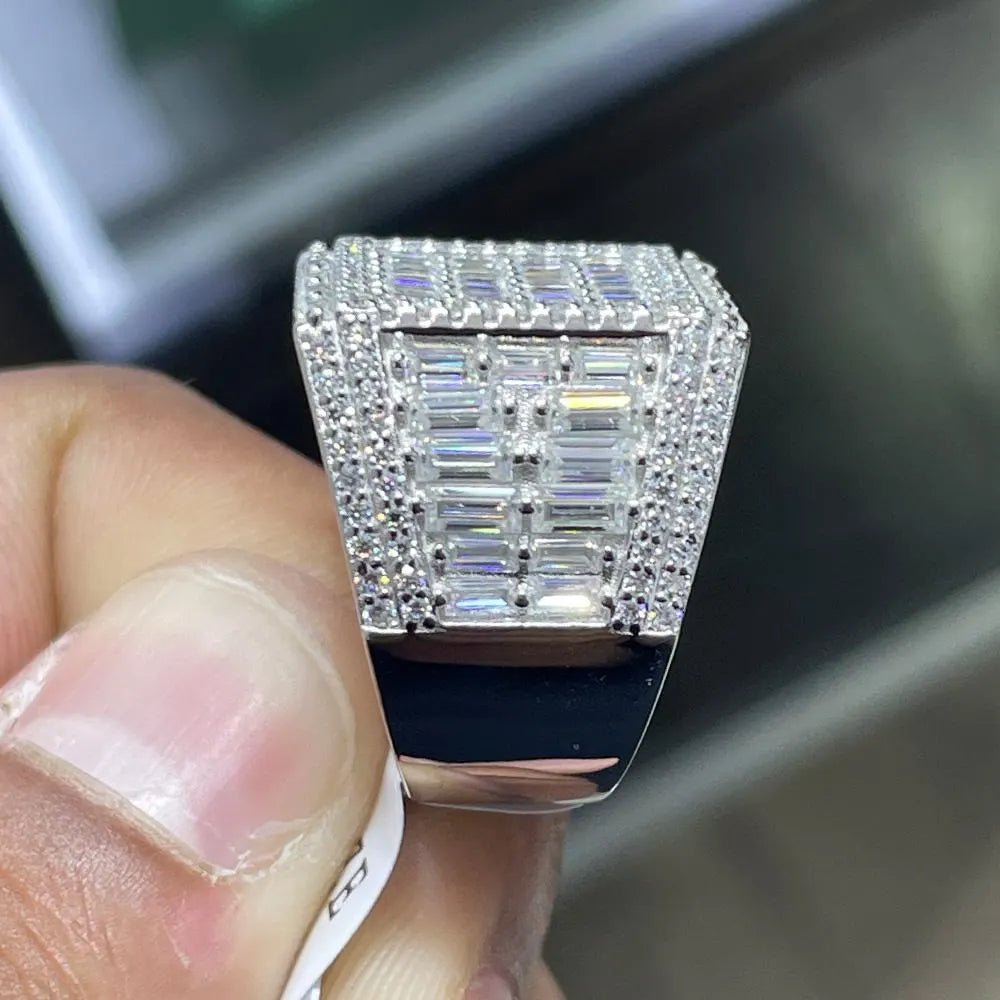 Iced Out Moissanite Ring: Hip Hop Sterling Silver Custom Ring, 5.80 CTW Moissanite