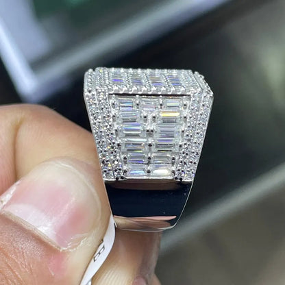 Iced Out Moissanite Ring: Hip Hop Sterling Silver Custom Ring, 5.80 CTW Moissanite