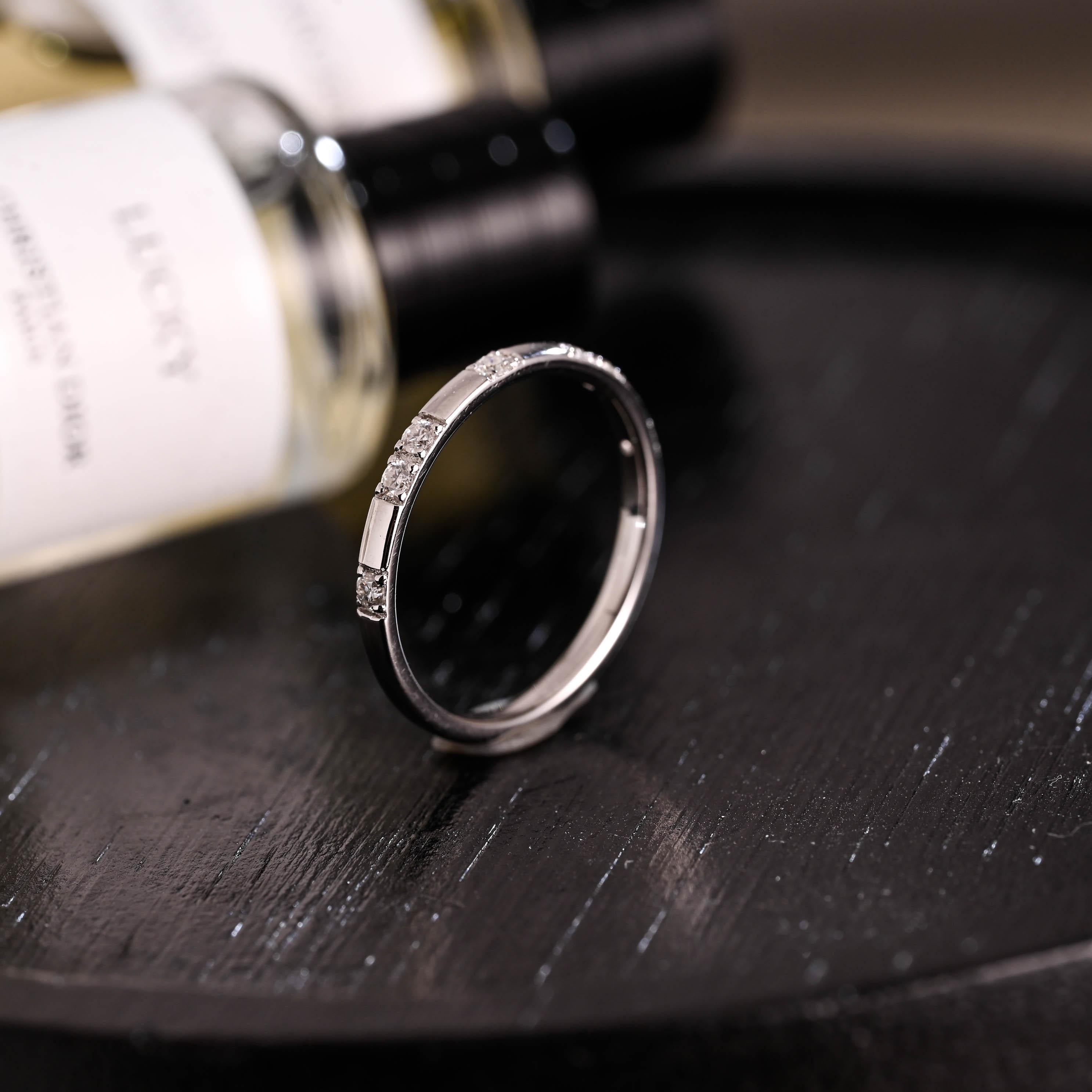 Solid Gold Round Cut Moissanite Wedding Band, Matching Ring