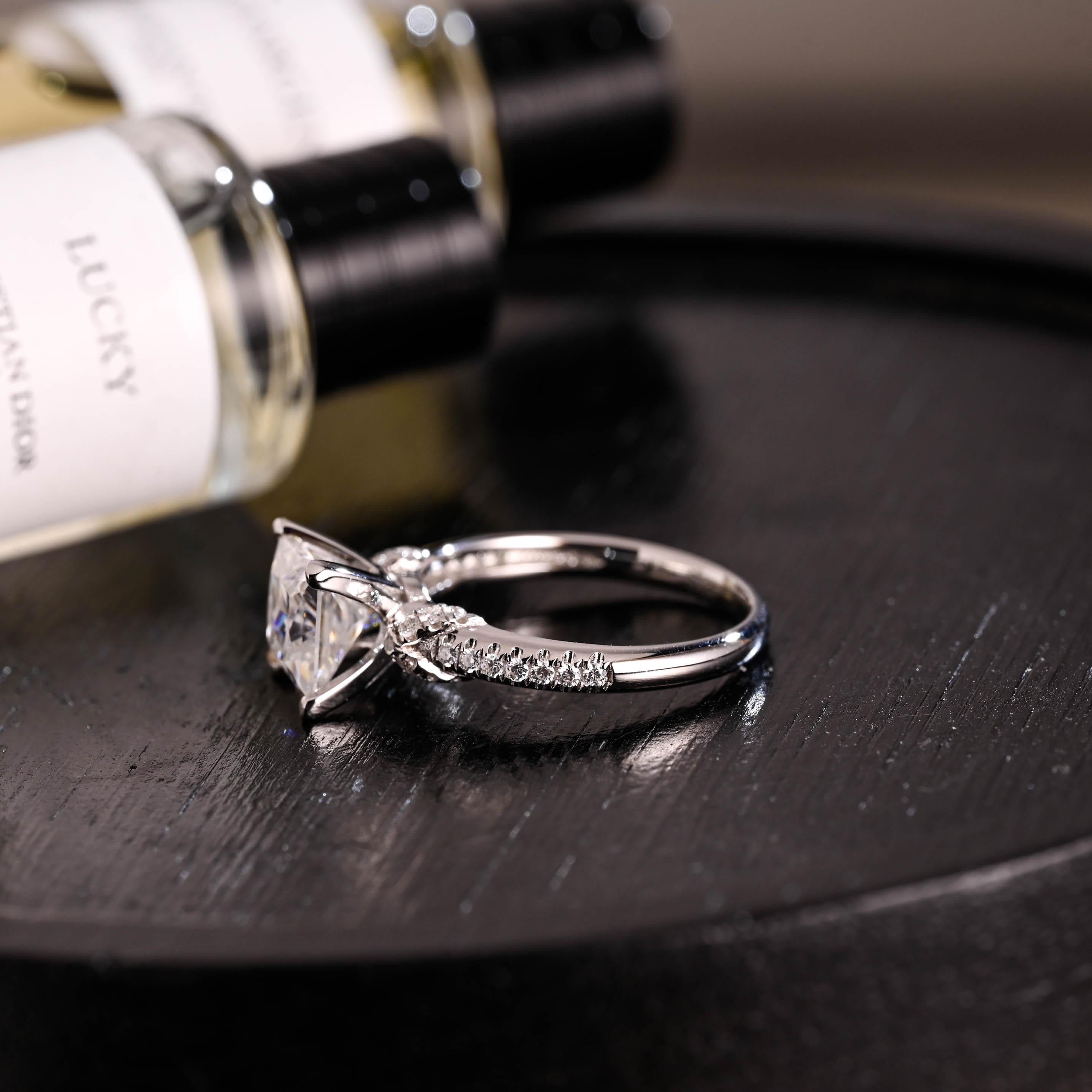 Solid Gold Princess Cut Moissanite Engagement Ring, Anniversary Gift Birthday Gift for Women Wife