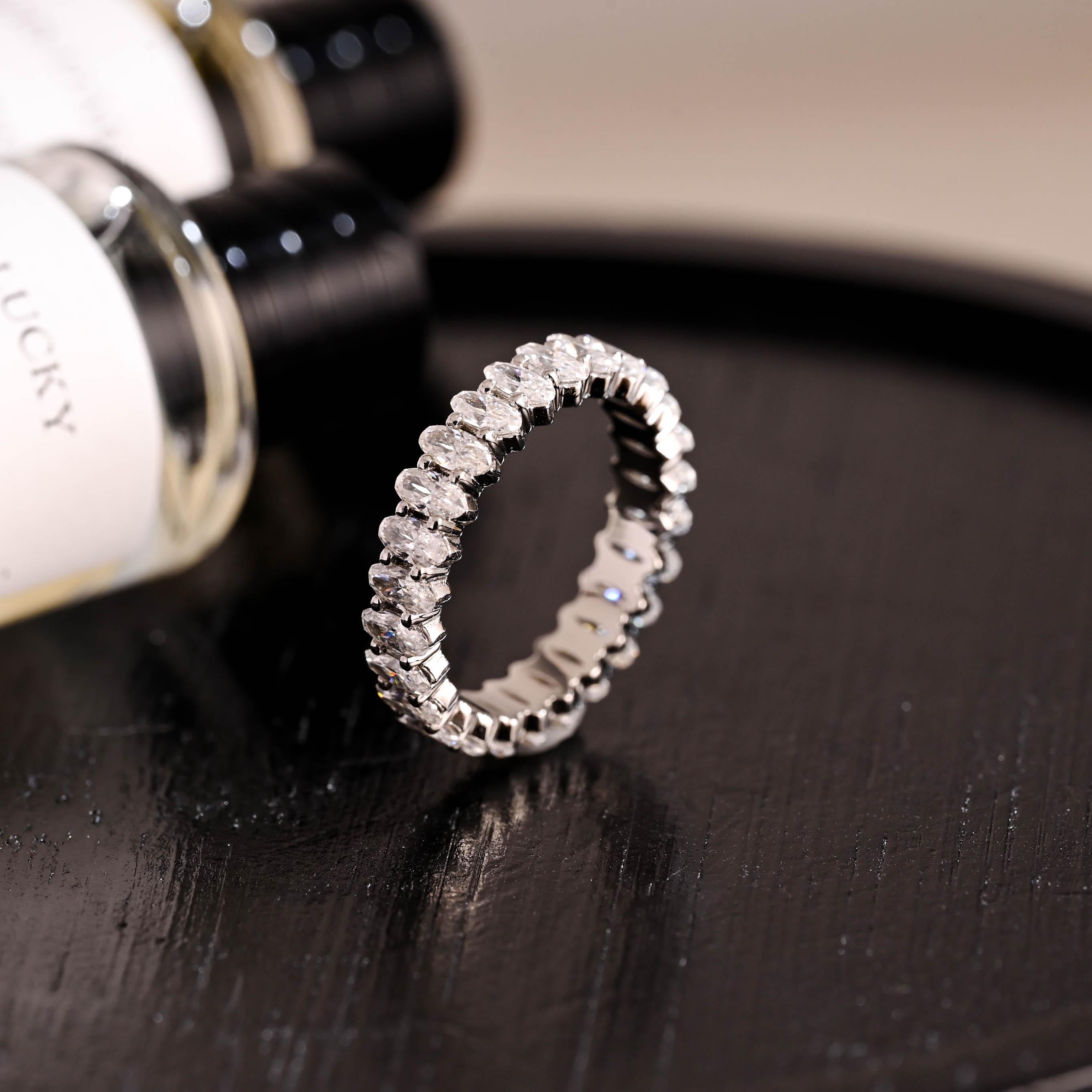 Solid Gold 2*4MM Crushed Ice Oval Moissanite Eternity Wedding Band