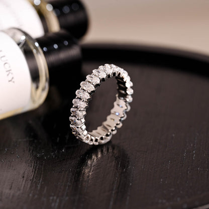 Solid Gold 2*4MM Crushed Ice Oval Moissanite Eternity Wedding Band