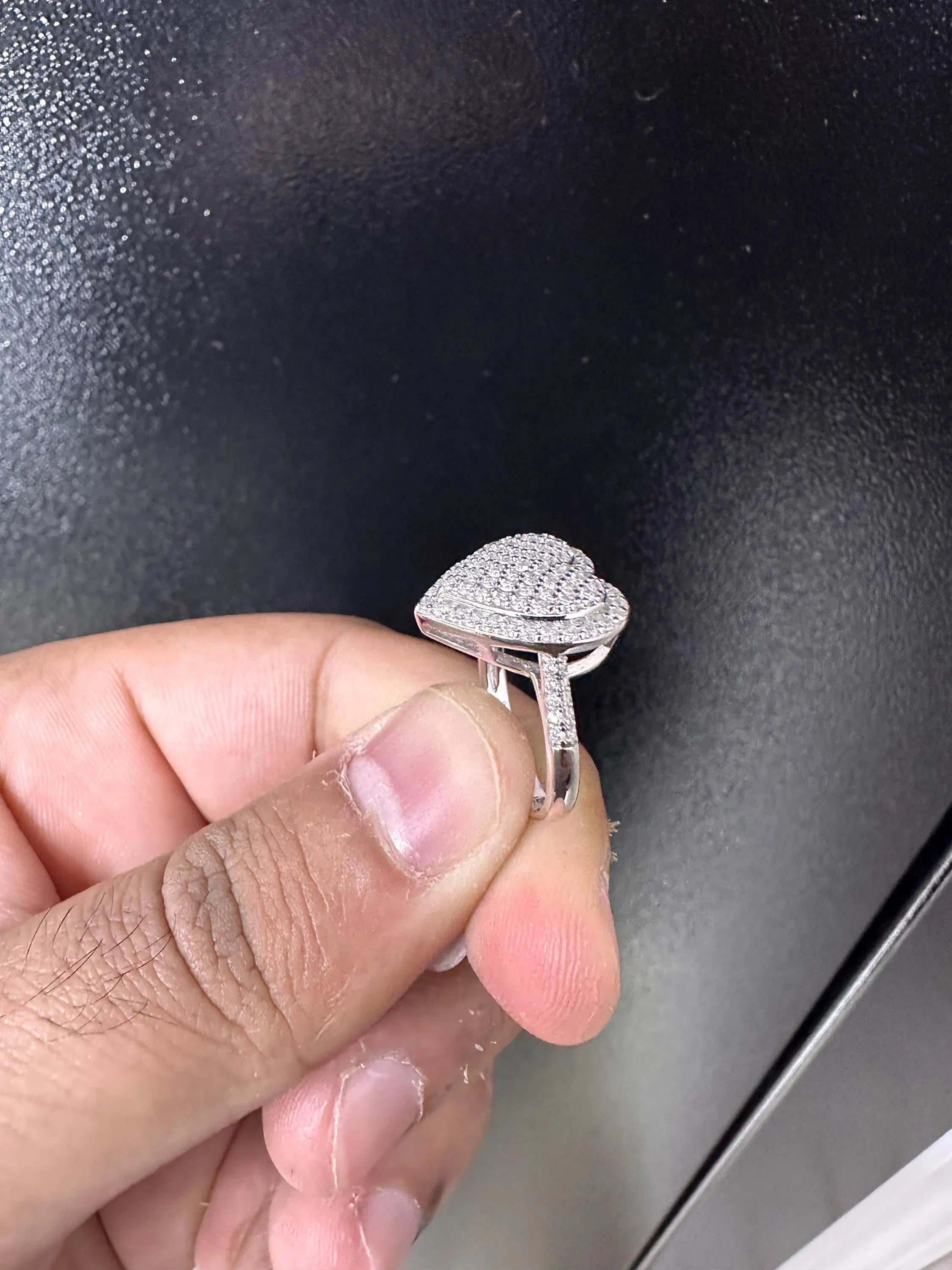 Moissanite Heart Ring: Sterling Silver Iced-Out Pinky Bling Pave Engagement Ring